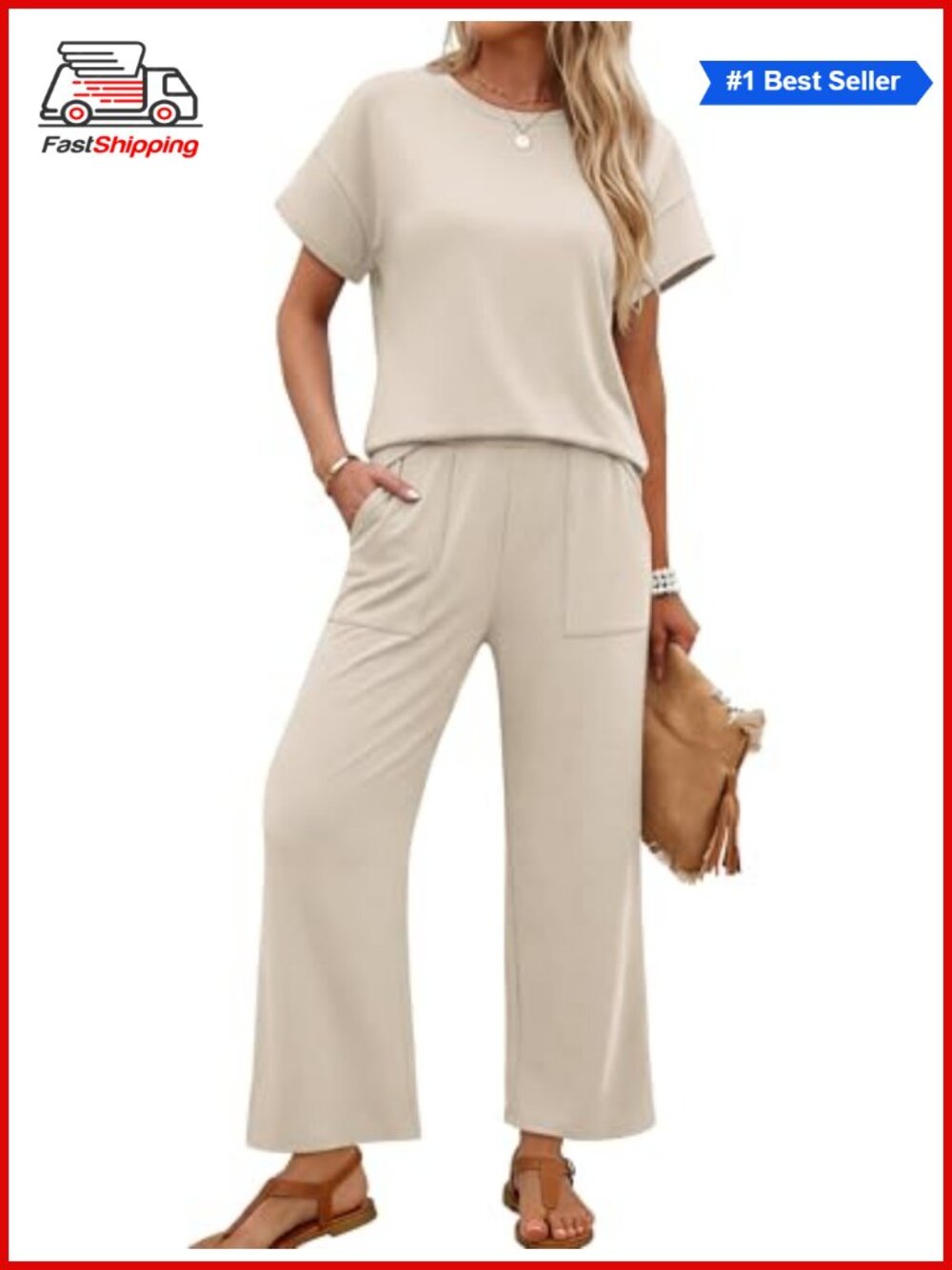 ✨ Sampeel Two Piece Wide Leg Pant Set Cap Sleeve Top Casual Lounge Travel Summer